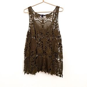 Olivia Sky size large olive green crochet coverup top